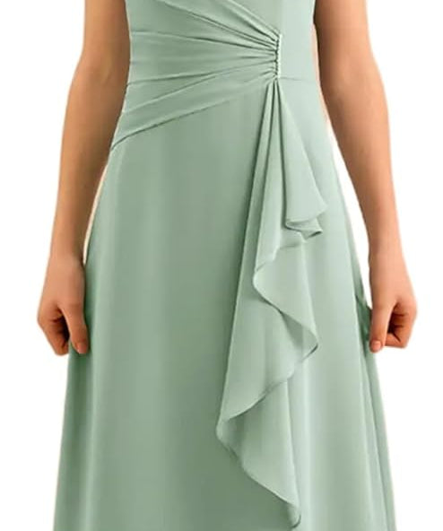 Augday Spaghetti Straps Chiffon Junior Bridesmaid Dress Ruffles A-Line Flower Girl Formal Gown UJR152