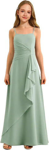 Augday Spaghetti Straps Chiffon Junior Bridesmaid Dress Ruffles A-Line Flower Girl Formal Gown