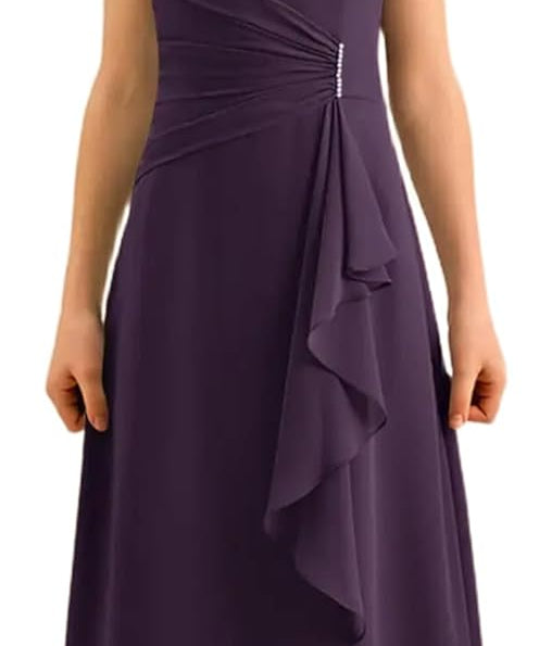 Augday Spaghetti Straps Chiffon Junior Bridesmaid Dress Ruffles A-Line Flower Girl Formal Gown UJR152