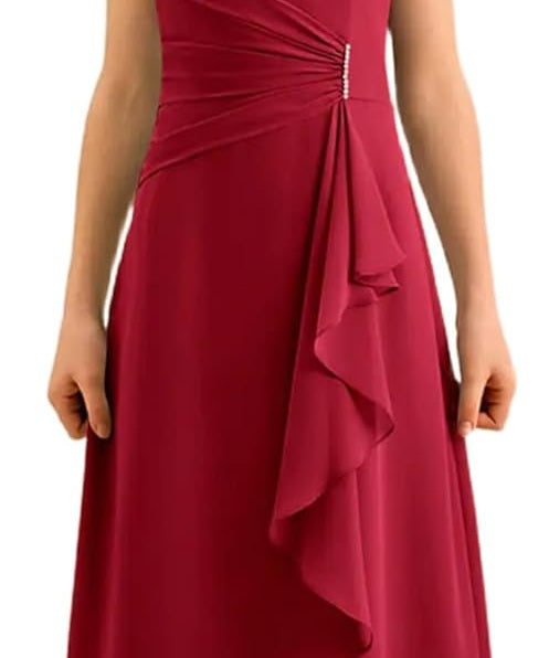 Augday Spaghetti Straps Chiffon Junior Bridesmaid Dress Ruffles A-Line Flower Girl Formal Gown UJR152