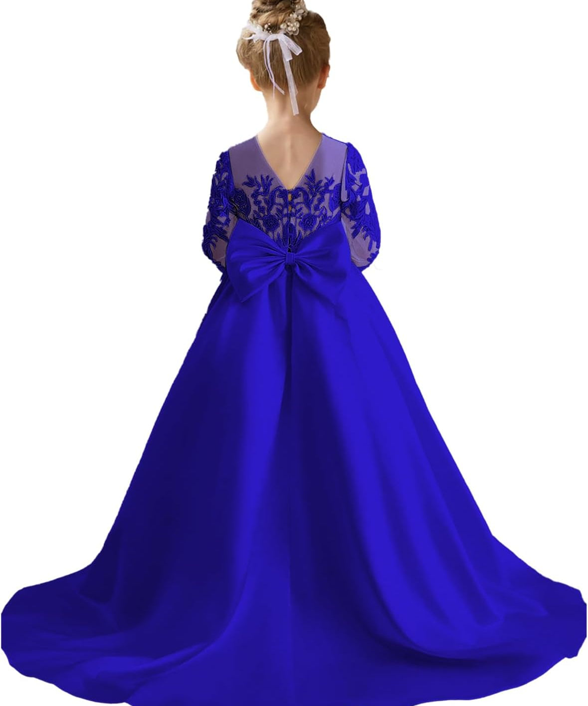 Augday Satin Flower Girl Dresses for Wedding Girls Princess Pageant First Communion Formal Dress UJR146