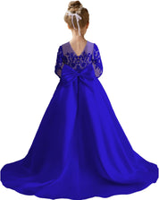 Augday Satin Flower Girl Dresses for Wedding Girls Princess Pageant First Communion Formal Dress UJR146