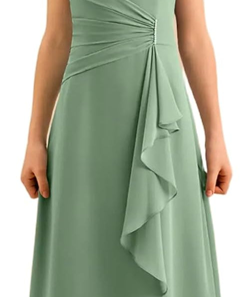 Augday Spaghetti Straps Chiffon Junior Bridesmaid Dress Ruffles A-Line Flower Girl Formal Gown UJR152