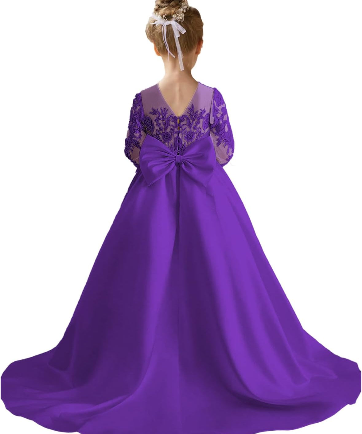 Augday Satin Flower Girl Dresses for Wedding Girls Princess Pageant First Communion Formal Dress UJR146