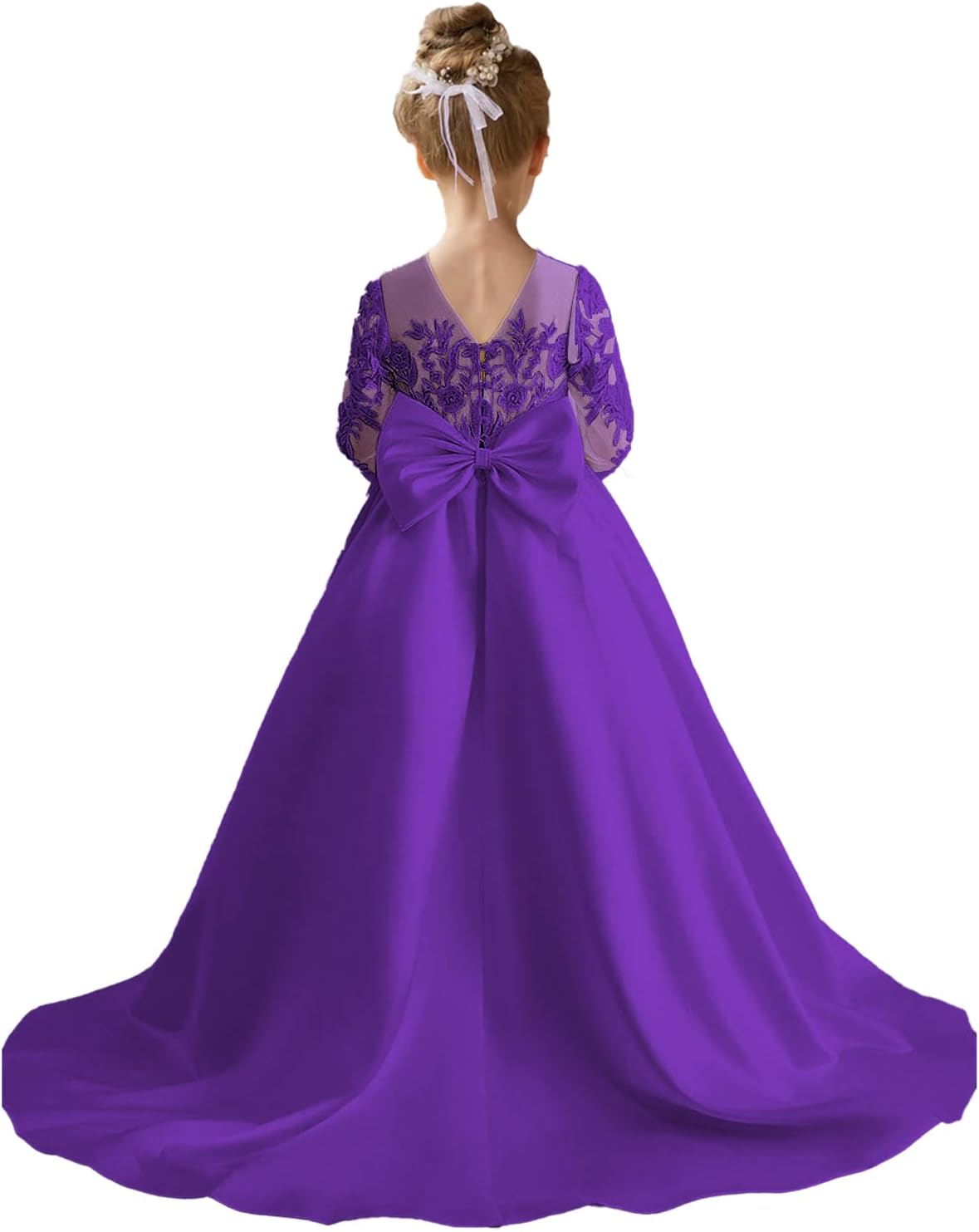 Augday Satin Flower Girl Dresses for Wedding Girls Princess Pageant First Communion Formal Dress UJR146