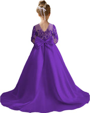 Augday Satin Flower Girl Dresses for Wedding Girls Princess Pageant First Communion Formal Dress UJR146