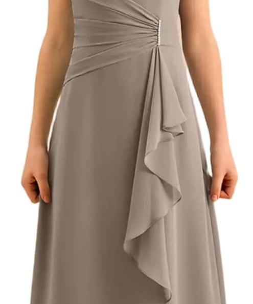 Augday Spaghetti Straps Chiffon Junior Bridesmaid Dress Ruffles A-Line Flower Girl Formal Gown UJR152