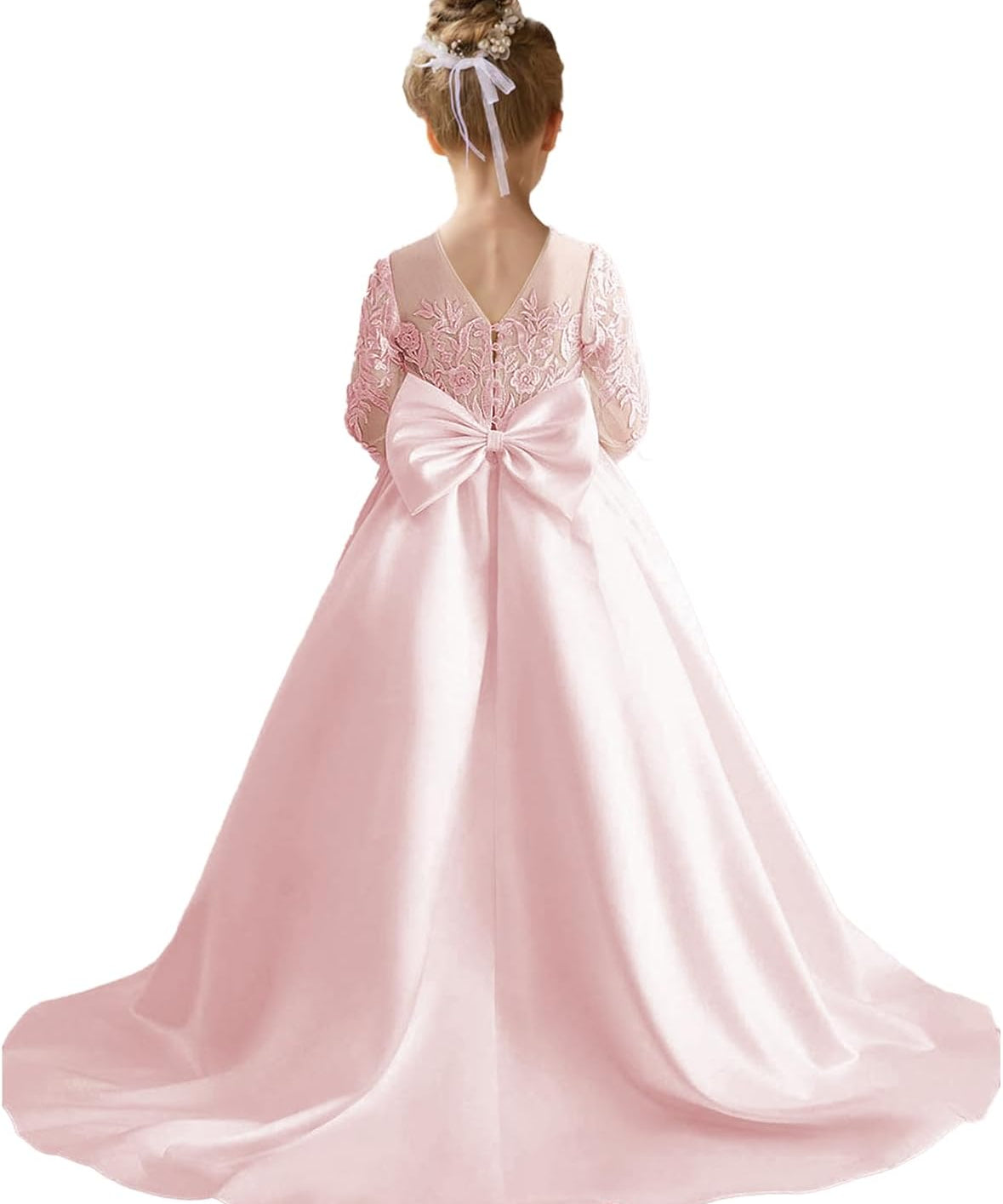 Augday Satin Flower Girl Dresses for Wedding Girls Princess Pageant First Communion Formal Dress UJR146