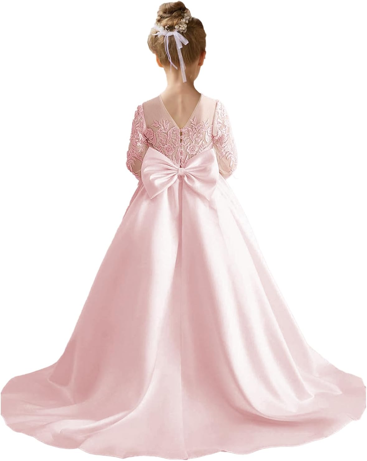 Augday Satin Flower Girl Dresses for Wedding Girls Princess Pageant First Communion Formal Dress UJR146