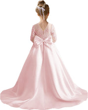 Augday Satin Flower Girl Dresses for Wedding Girls Princess Pageant First Communion Formal Dress UJR146