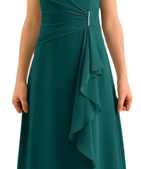 Augday Spaghetti Straps Chiffon Junior Bridesmaid Dress Ruffles A-Line Flower Girl Formal Gown UJR152