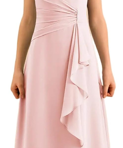 Augday Spaghetti Straps Chiffon Junior Bridesmaid Dress Ruffles A-Line Flower Girl Formal Gown UJR152