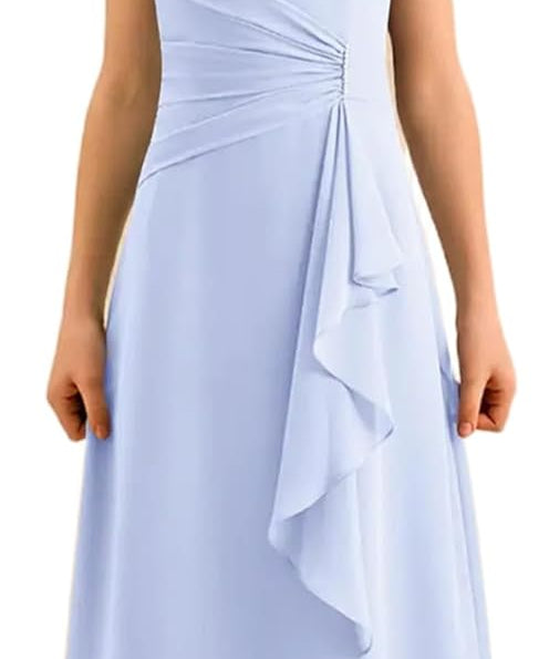 Augday Spaghetti Straps Chiffon Junior Bridesmaid Dress Ruffles A-Line Flower Girl Formal Gown UJR152