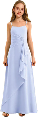 Augday Spaghetti Straps Chiffon Junior Bridesmaid Dress Ruffles A-Line Flower Girl Formal Gown