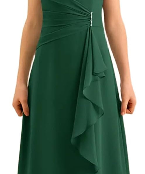 Augday Spaghetti Straps Chiffon Junior Bridesmaid Dress Ruffles A-Line Flower Girl Formal Gown UJR152