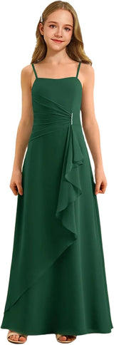 Augday Spaghetti Straps Chiffon Junior Bridesmaid Dress Ruffles A-Line Flower Girl Formal Gown