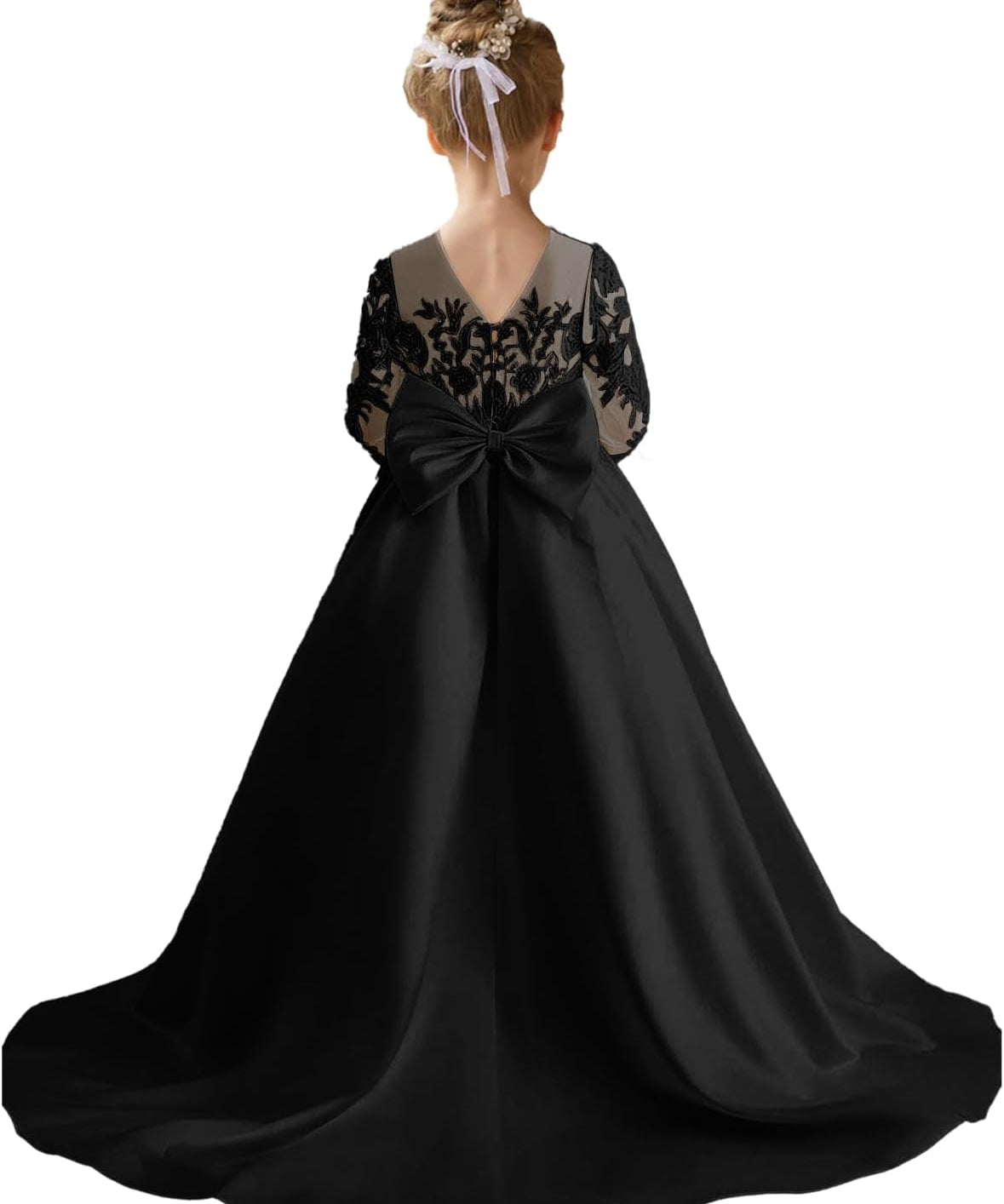 Augday Satin Flower Girl Dresses for Wedding Girls Princess Pageant First Communion Formal Dress UJR146