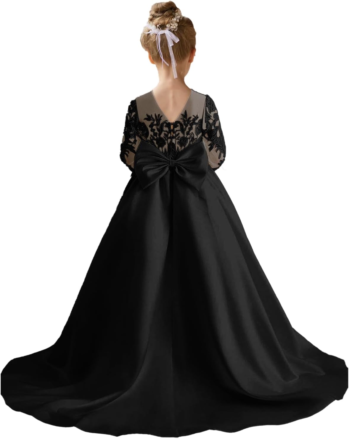 Augday Satin Flower Girl Dresses for Wedding Girls Princess Pageant First Communion Formal Dress UJR146