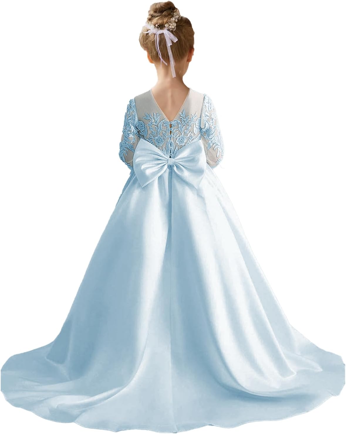 Augday Satin Flower Girl Dresses for Wedding Girls Princess Pageant First Communion Formal Dress UJR146