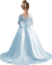 Augday Satin Flower Girl Dresses for Wedding Girls Princess Pageant First Communion Formal Dress UJR146