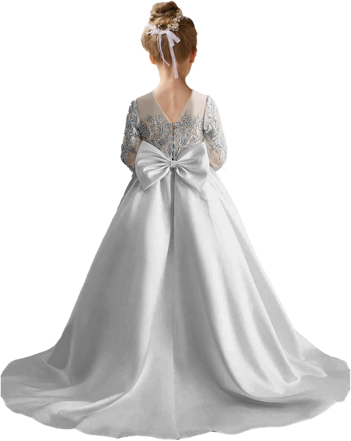 Augday Satin Flower Girl Dresses for Wedding Girls Princess Pageant First Communion Formal Dress UJR146