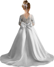 Augday Satin Flower Girl Dresses for Wedding Girls Princess Pageant First Communion Formal Dress UJR146