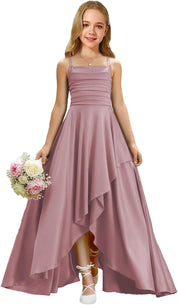 Augday Satin Junior Bridesmaid Dress with Adjustable Straps A-Line Flower Girl Formal Gown UJR150