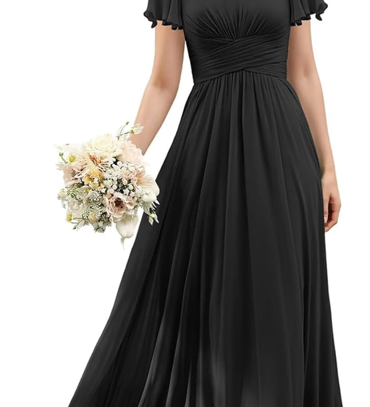 Flutter Sleeves Junior Bridesmaid Dress Square Neck Flower Girl Dresses with Ruffles A Line Wedding Party Gown