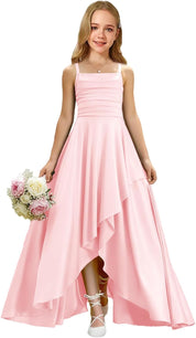 Augday Satin Junior Bridesmaid Dress with Adjustable Straps A-Line Flower Girl Formal Gown UJR150