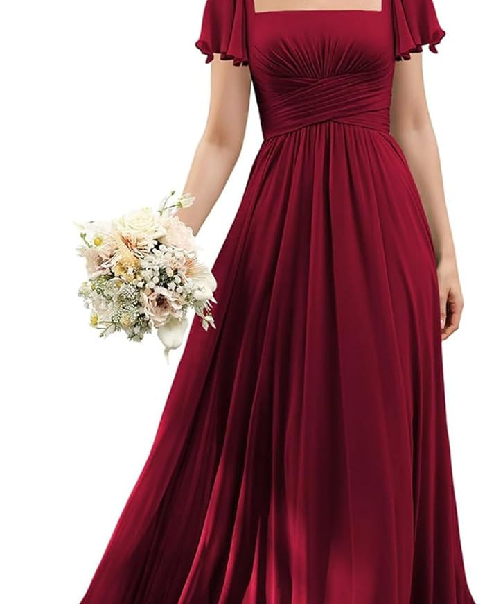 Flutter Sleeves Junior Bridesmaid Dress Square Neck Flower Girl Dresses with Ruffles A Line Wedding Party Gown