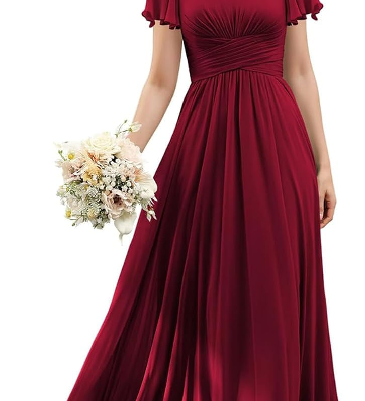 Flutter Sleeves Junior Bridesmaid Dress Square Neck Flower Girl Dresses with Ruffles A Line Wedding Party Gown