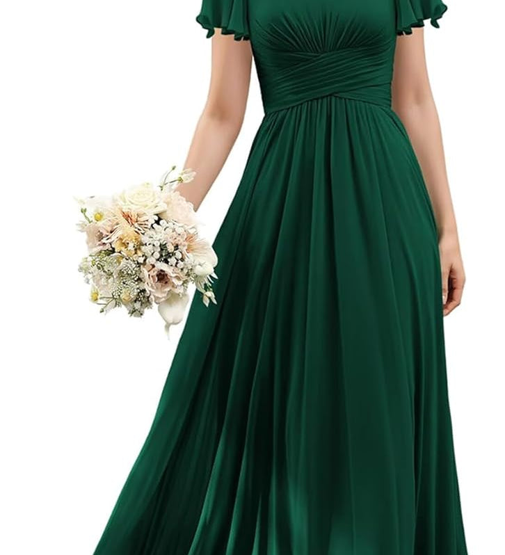 Flutter Sleeves Junior Bridesmaid Dress Square Neck Flower Girl Dresses with Ruffles A Line Wedding Party Gown