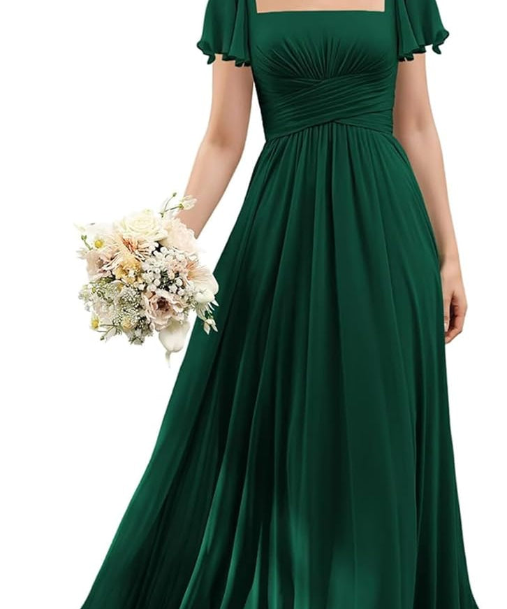 Flutter Sleeves Junior Bridesmaid Dress Square Neck Flower Girl Dresses with Ruffles A Line Wedding Party Gown