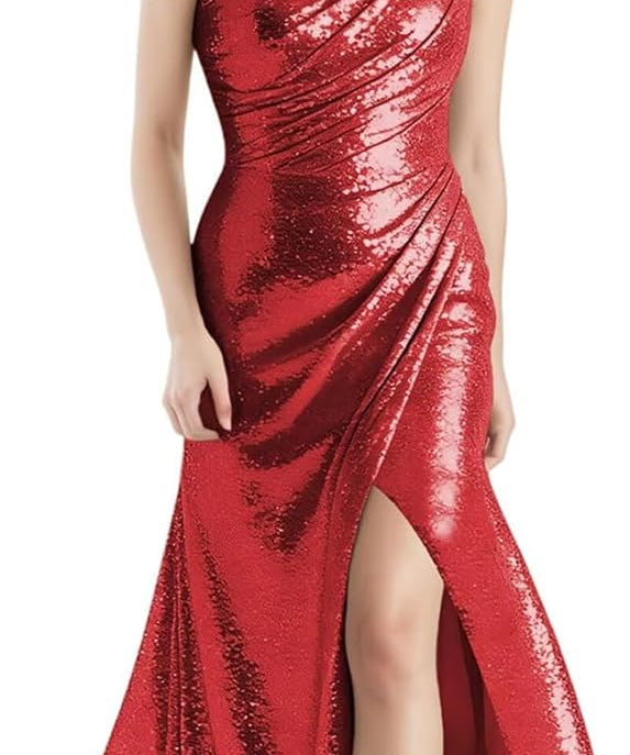 Sequin Girls Prom Dress One Shoulder Junior Bridesmaid Dress with Slit Flower Girl Formal Dresses UJR137