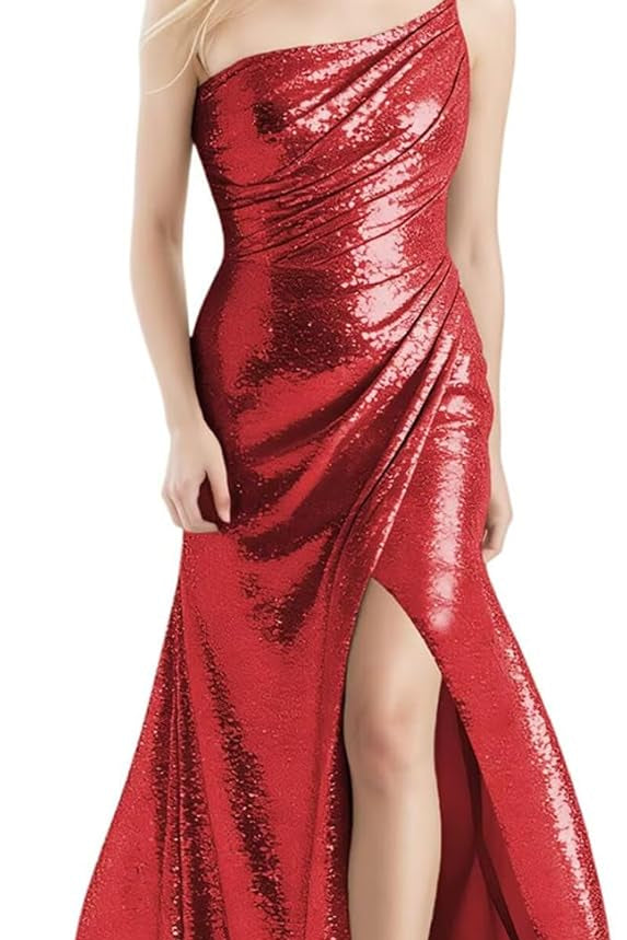 Sequin Girls Prom Dress One Shoulder Junior Bridesmaid Dress with Slit Flower Girl Formal Dresses UJR137