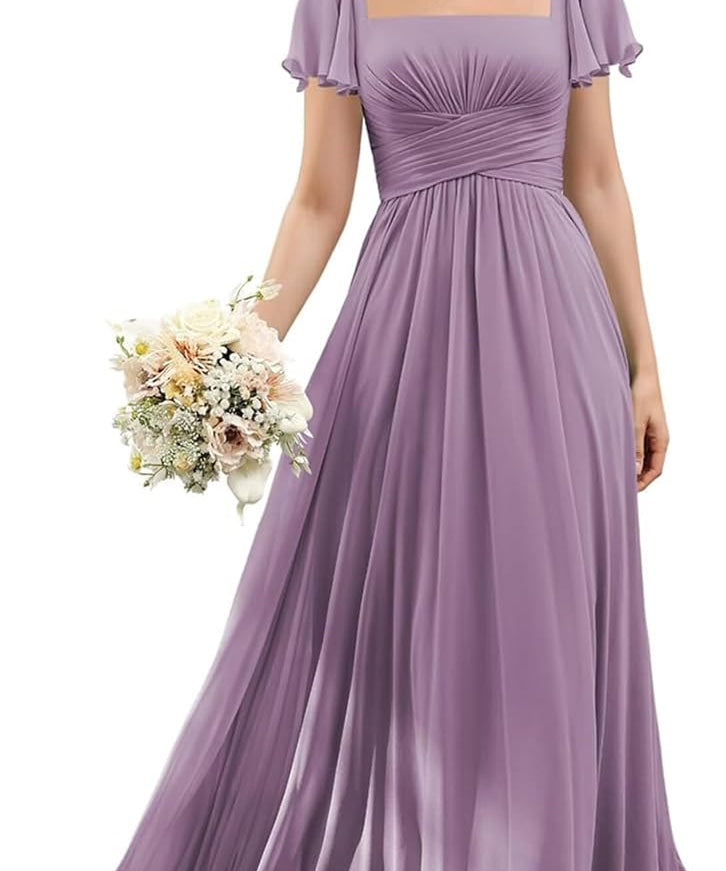 Flutter Sleeves Junior Bridesmaid Dress Square Neck Flower Girl Dresses with Ruffles A Line Wedding Party Gown