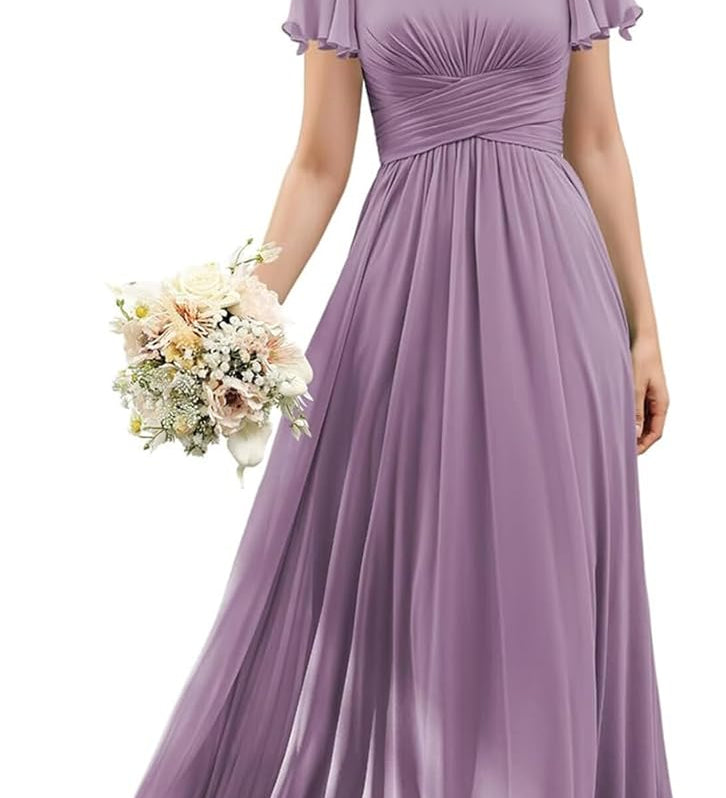 Flutter Sleeves Junior Bridesmaid Dress Square Neck Flower Girl Dresses with Ruffles A Line Wedding Party Gown