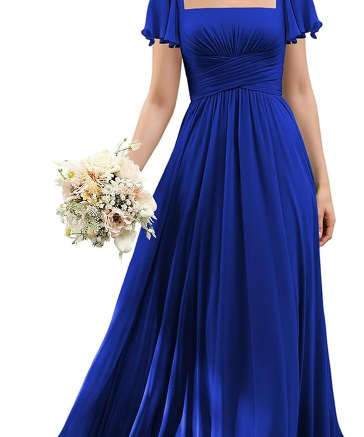 Flutter Sleeves Junior Bridesmaid Dress Square Neck Flower Girl Dresses with Ruffles A Line Wedding Party Gown