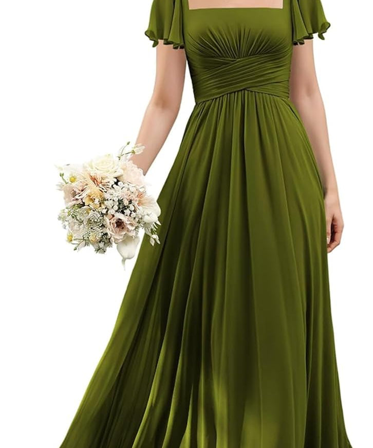 Flutter Sleeves Junior Bridesmaid Dress Square Neck Flower Girl Dresses with Ruffles A Line Wedding Party Gown