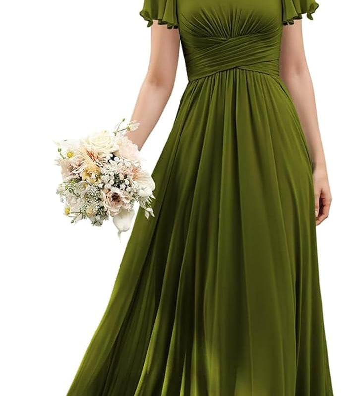 Flutter Sleeves Junior Bridesmaid Dress Square Neck Flower Girl Dresses with Ruffles A Line Wedding Party Gown