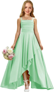Augday Satin Junior Bridesmaid Dress with Adjustable Straps A-Line Flower Girl Formal Gown UJR150
