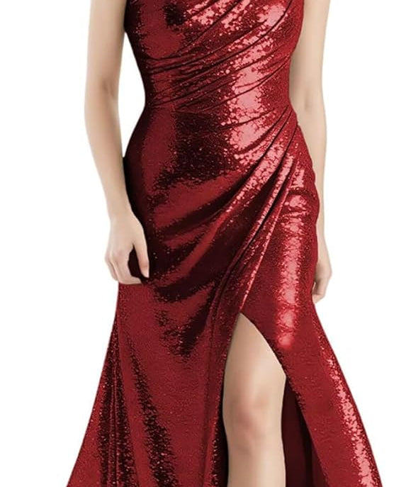 Sequin Girls Prom Dress One Shoulder Junior Bridesmaid Dress with Slit Flower Girl Formal Dresses UJR137