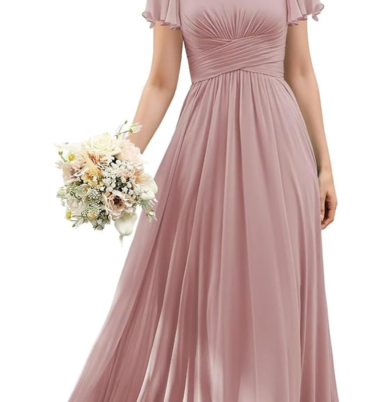 Flutter Sleeves Junior Bridesmaid Dress Square Neck Flower Girl Dresses with Ruffles A Line Wedding Party Gown
