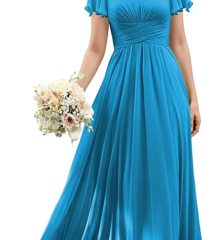 Flutter Sleeves Junior Bridesmaid Dress Square Neck Flower Girl Dresses with Ruffles A Line Wedding Party Gown