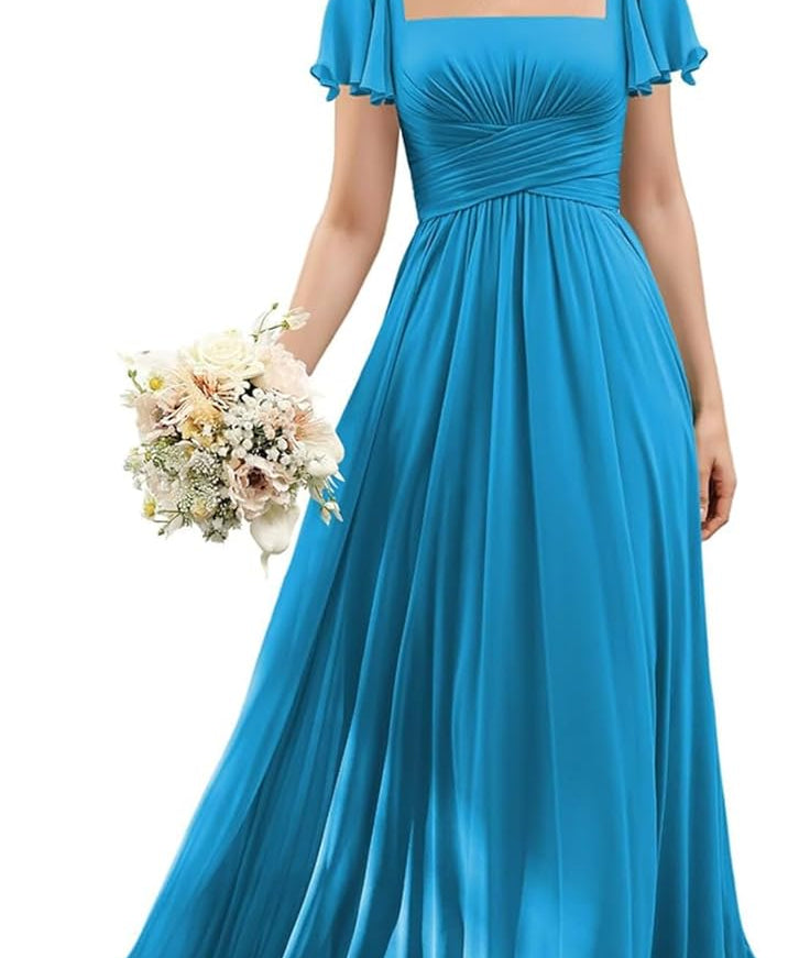 Flutter Sleeves Junior Bridesmaid Dress Square Neck Flower Girl Dresses with Ruffles A Line Wedding Party Gown