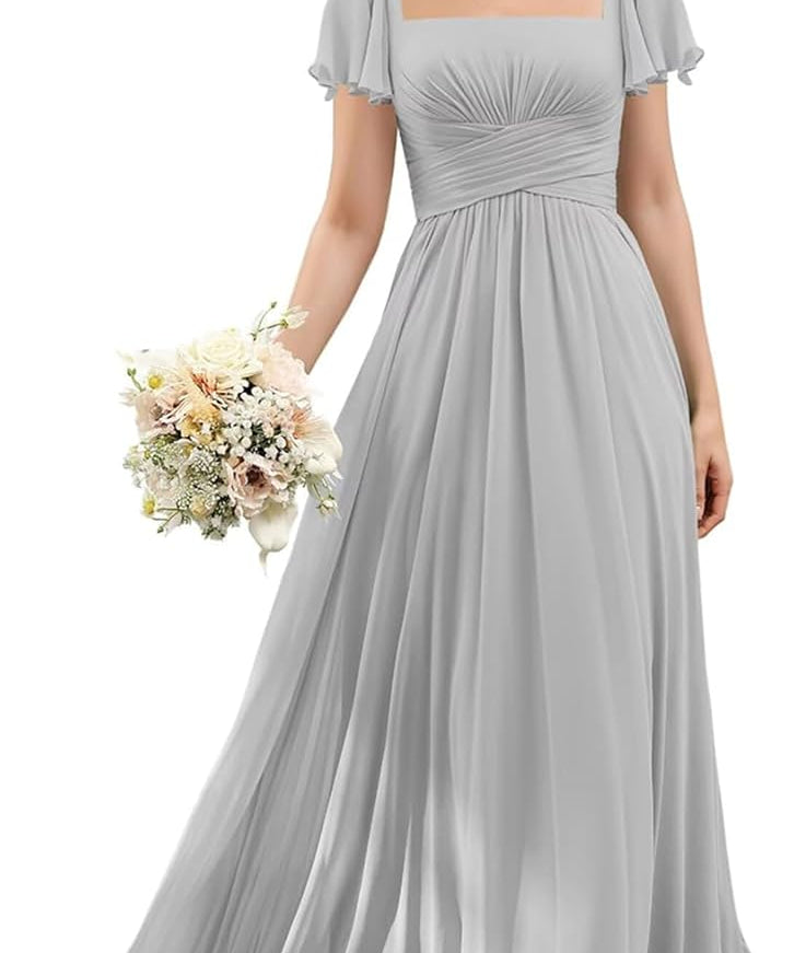 Flutter Sleeves Junior Bridesmaid Dress Square Neck Flower Girl Dresses with Ruffles A Line Wedding Party Gown