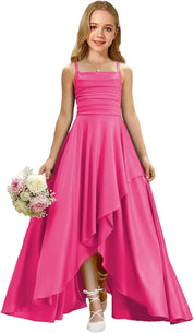 Augday Satin Junior Bridesmaid Dress with Adjustable Straps A-Line Flower Girl Formal Gown UJR150