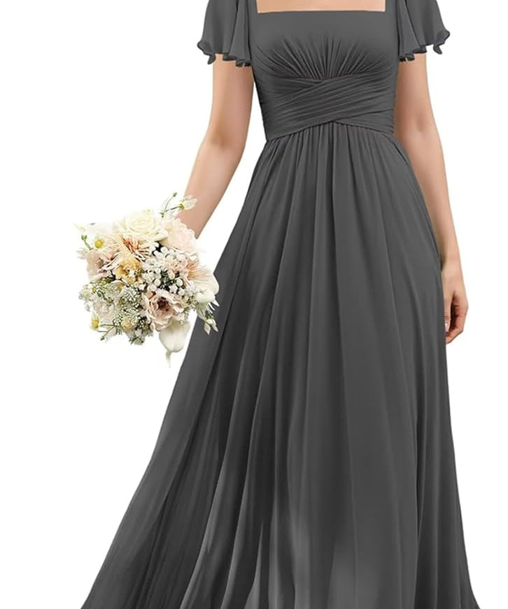 Flutter Sleeves Junior Bridesmaid Dress Square Neck Flower Girl Dresses with Ruffles A Line Wedding Party Gown