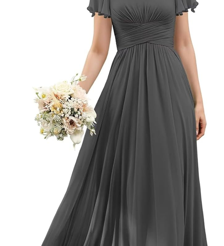 Flutter Sleeves Junior Bridesmaid Dress Square Neck Flower Girl Dresses with Ruffles A Line Wedding Party Gown