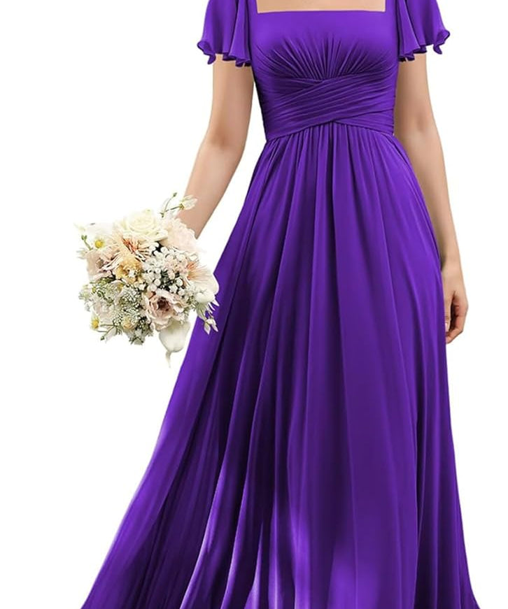 Flutter Sleeves Junior Bridesmaid Dress Square Neck Flower Girl Dresses with Ruffles A Line Wedding Party Gown